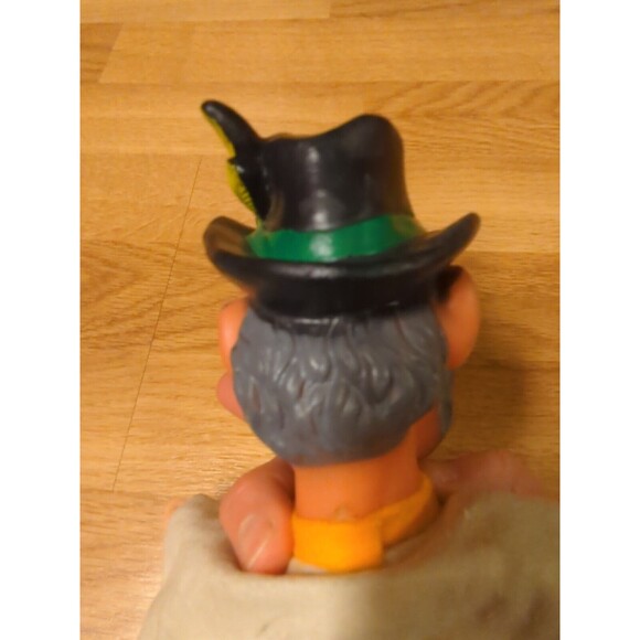 Fairytale Hand Puppet Man Black Hat Feather Plaid Tie Gray Beard Mustache - Picture 4 of 7